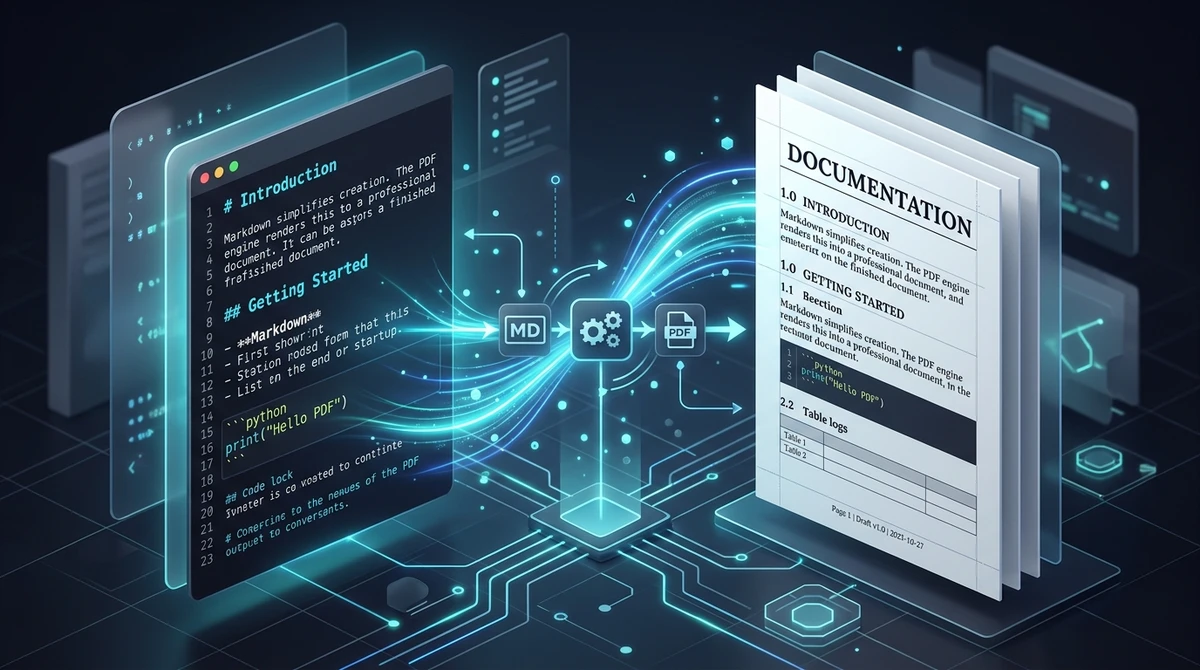 Markdown naar PDF-compilatie: Professionele opmaak van CommonMark-broncode naar scherpe vector-PDF-documenten.